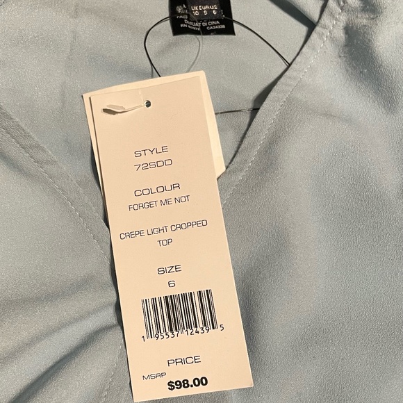 French Connection Crepe Light Cropped Top Ruffle Sleeve Blouse in Forget Me Not - Picture 7 of 7